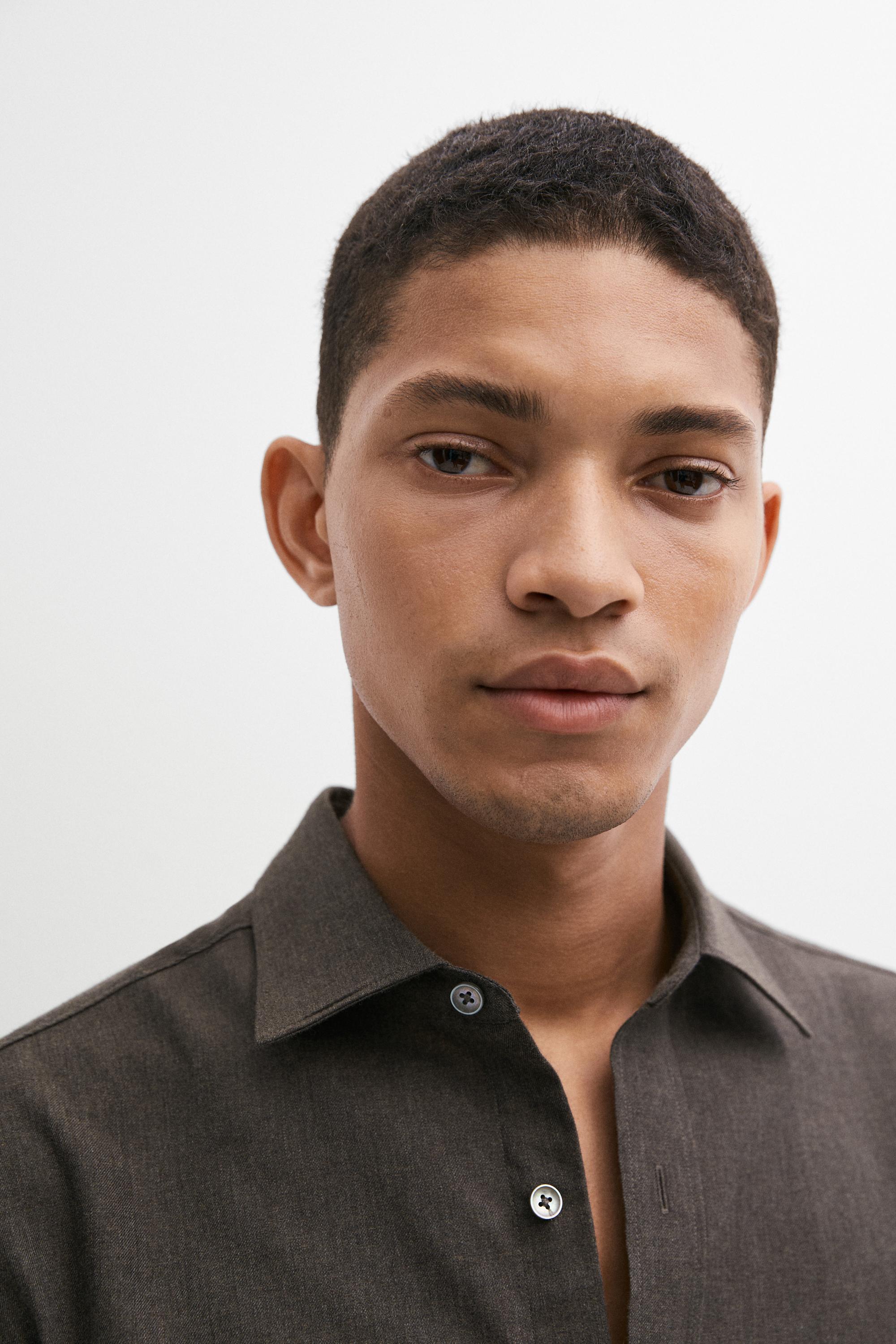 100% cotton melange twill regular fit shirt