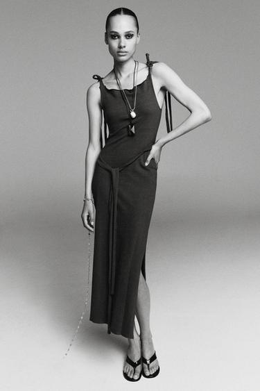 BELTED DRESS WITH BOW - Grey green by Zara