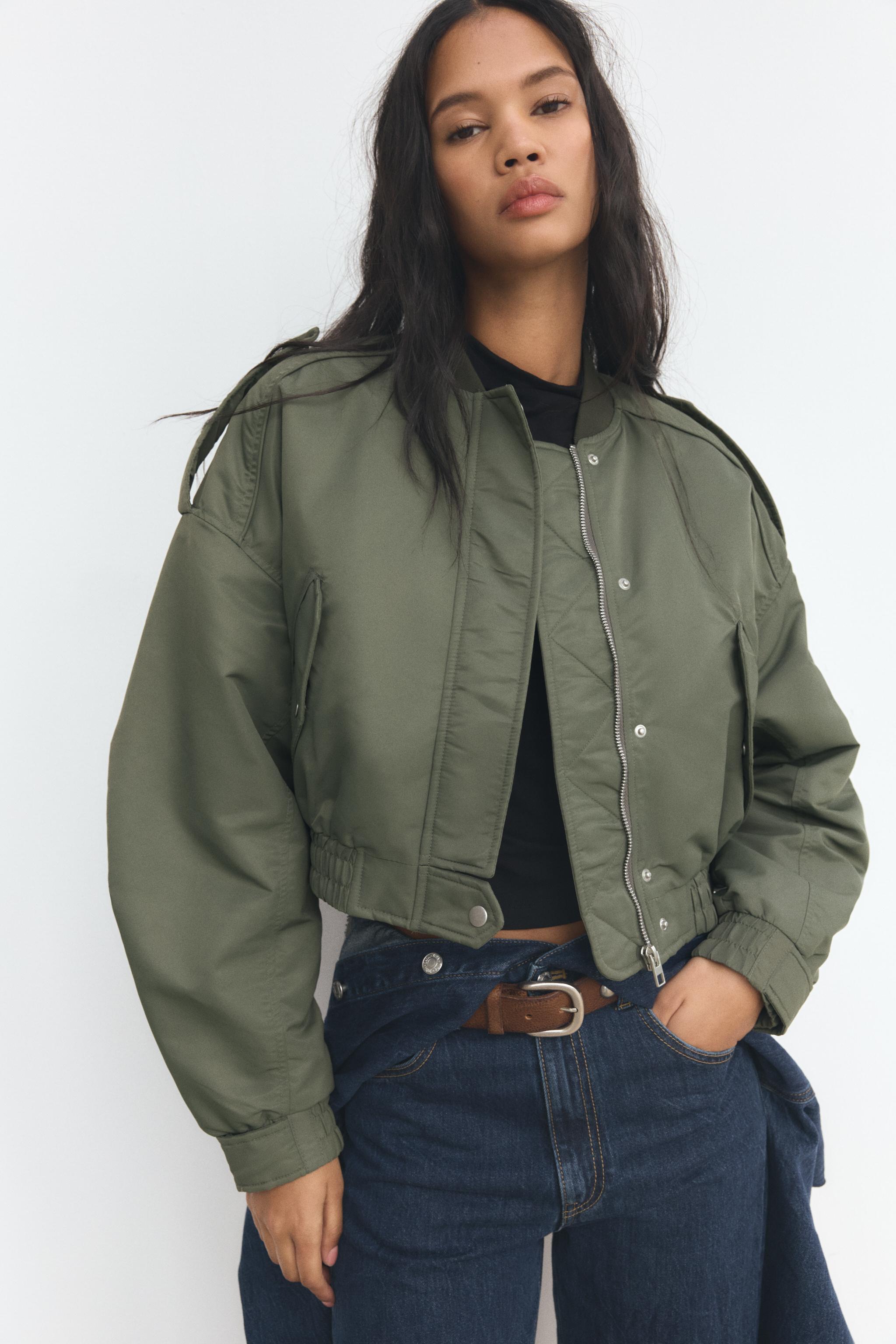 CROPPED BOMBER JACKET WITH POCKETS Khaki ZARA Spain