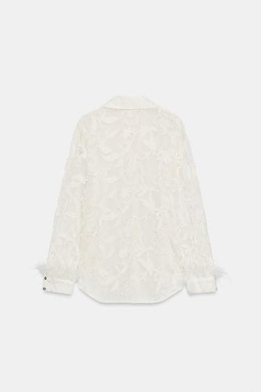 CHEMISE BRODÉE PLUMES - Écru de Zara - Image 10