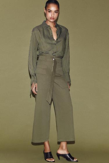 PANTALÓN PAPERBAG CARGO CINTURÓN - Khaki de Zara