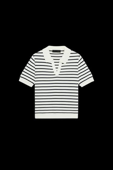 POLO EN MAILLE À RAYURES ET MANCHES COURTES - rayures de Zara - Image 0