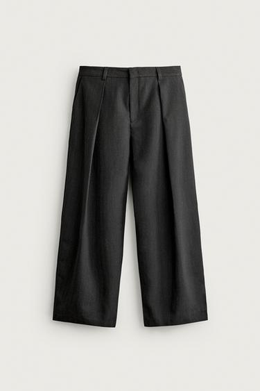 RELAXED FIT PLEATED TROUSERS - Grey by Zara