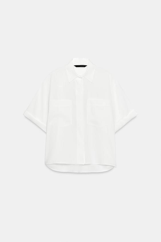 CAMISA COM BOLSOS E MANGA CURTA - Branco da Zara - Imagem 0