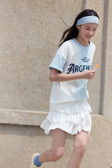 Zara 翻折腰頭荷葉邊短褲裙 - 白色