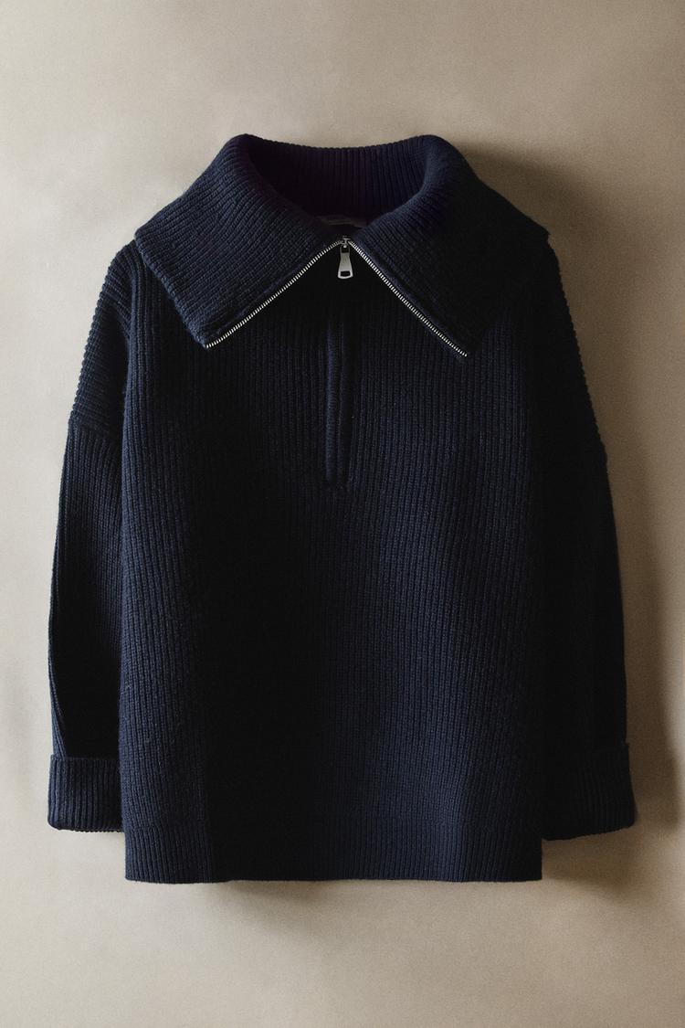 WOOL SWEATER WITH ZIPPER — Blue