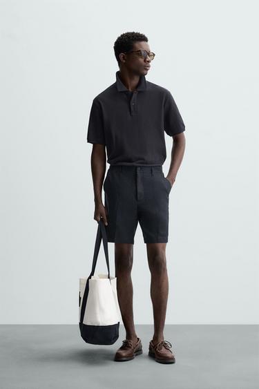 100% LINEN BERMUDA SHORTS - Navy blue by Zara - Image 0