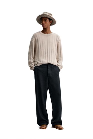 מכנסיים 100% פשתן בגזרת Straight fit - נייבי כהה של Zara