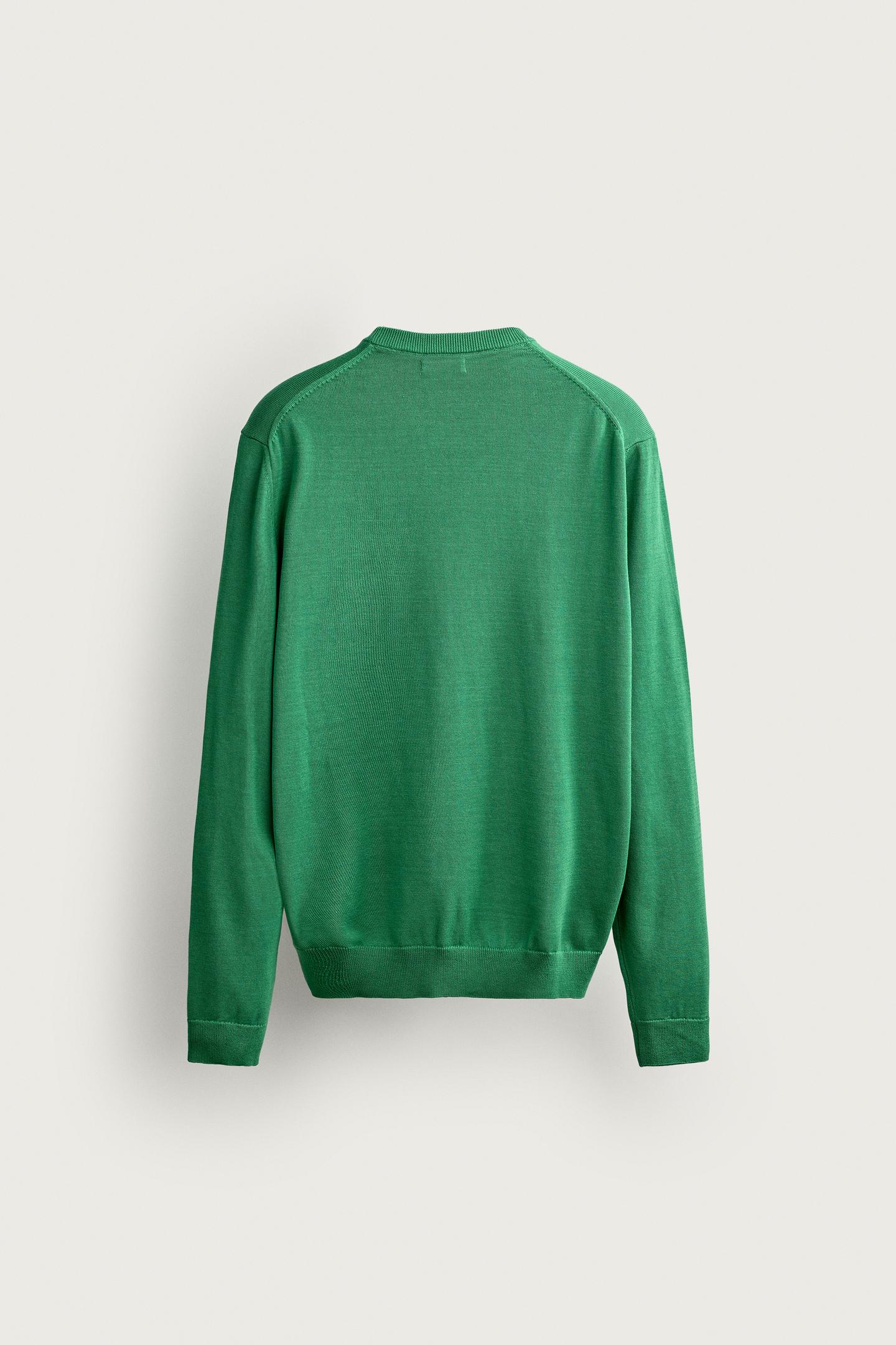 Мужской свитер Zara Cotton Regular Fit, цвет: Зелёный — фото 7