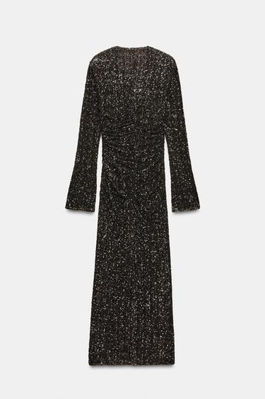 ROBE À PAILLETTES ET ÉPAULETTES ZW COLLECTION - Marron de Zara - Image 6
