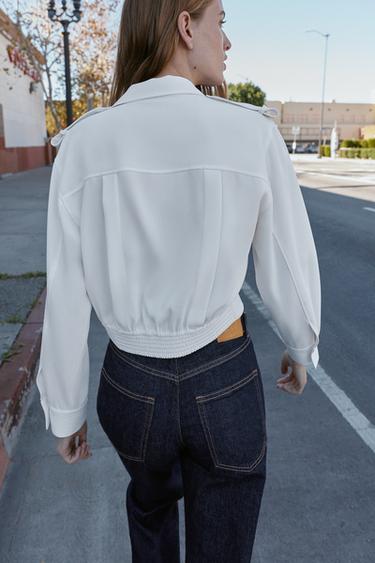 SHORT SHIRT WITH SHOULDER TABS - Oyster-white by Zara - Image 3