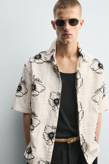 CHEMISE EN JACQUARD BRODERIE FLORALE - Écru de Zara - Image 5