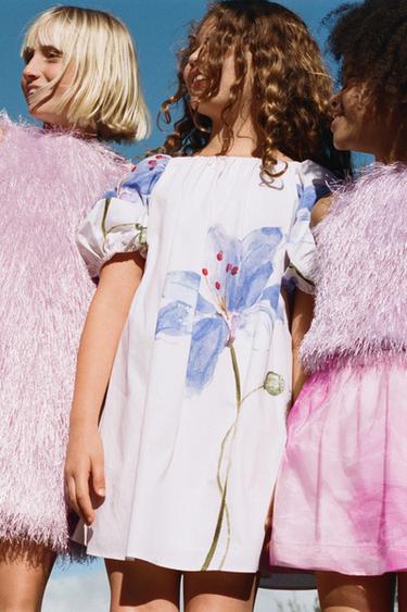 SUKIENKA W KWIATY - Ecru Zara