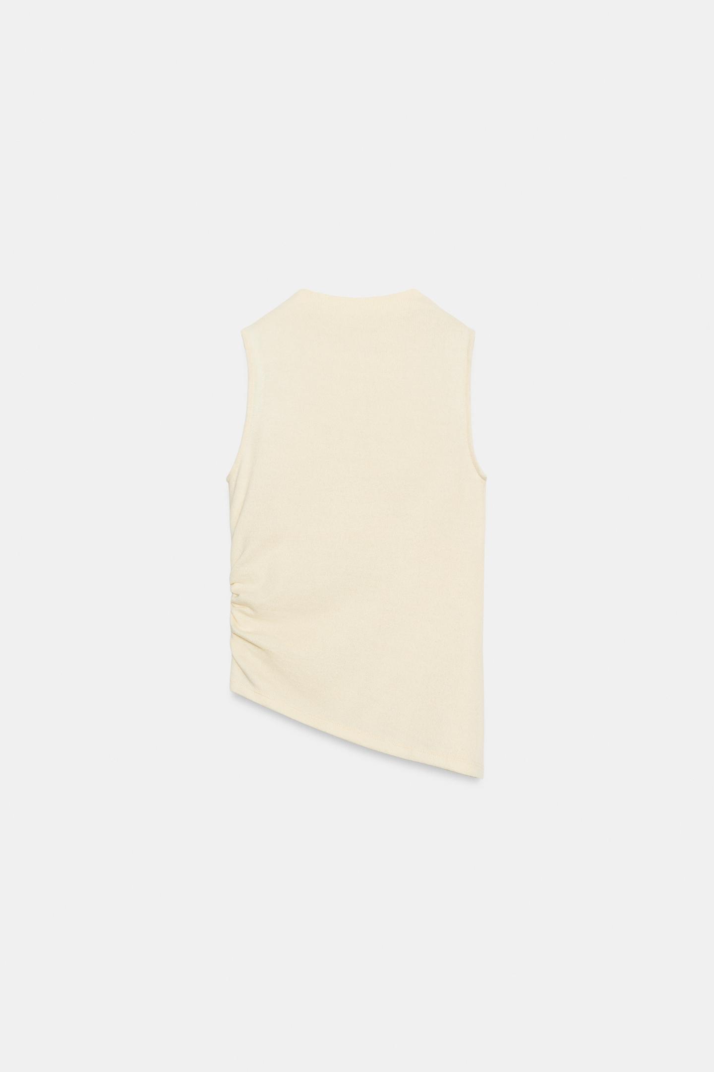Женская футболка Zara Ruched Mock Neck, цвет: Экрю — фото 6