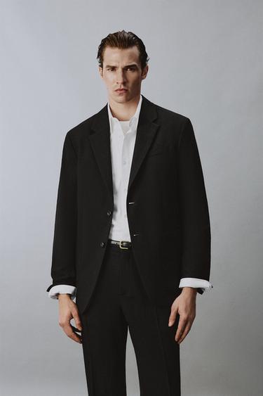 КОСТЮМНЫЙ БЛЕЙЗЕР ИЗ 100% ШЕРСТИ С РЕЛЬЕФНЫМ УЗОРОМ — ЧЕРНЫЙ от Zara
