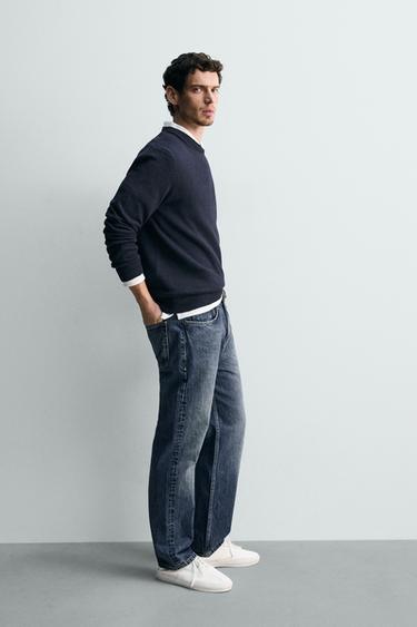 REGULAR FIT COTTON/LINEN JUMPER - Dark navy by Zara - Image 3