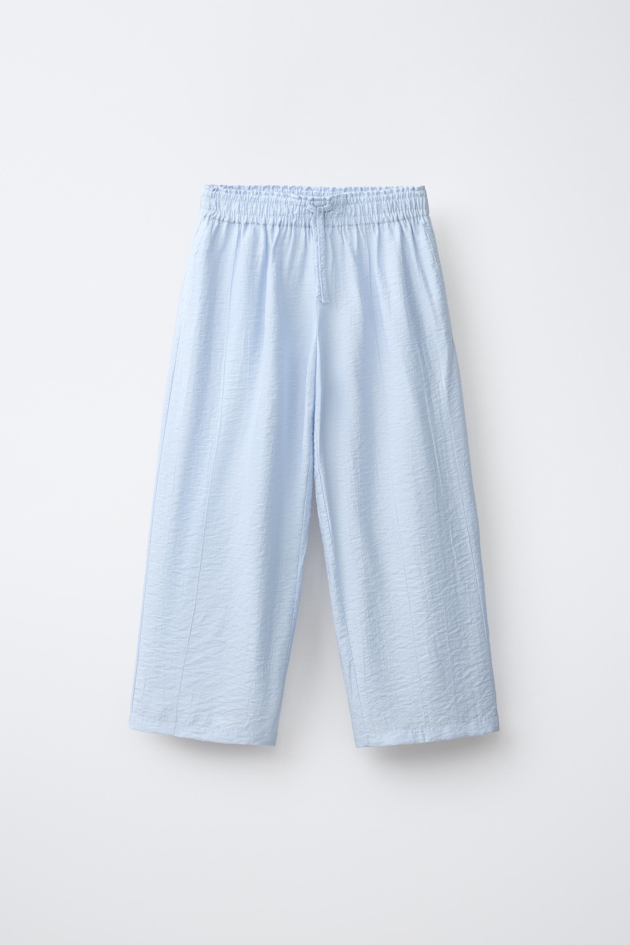 WRINKLE LOOK WIDE LEG PANTS — Pastel blue