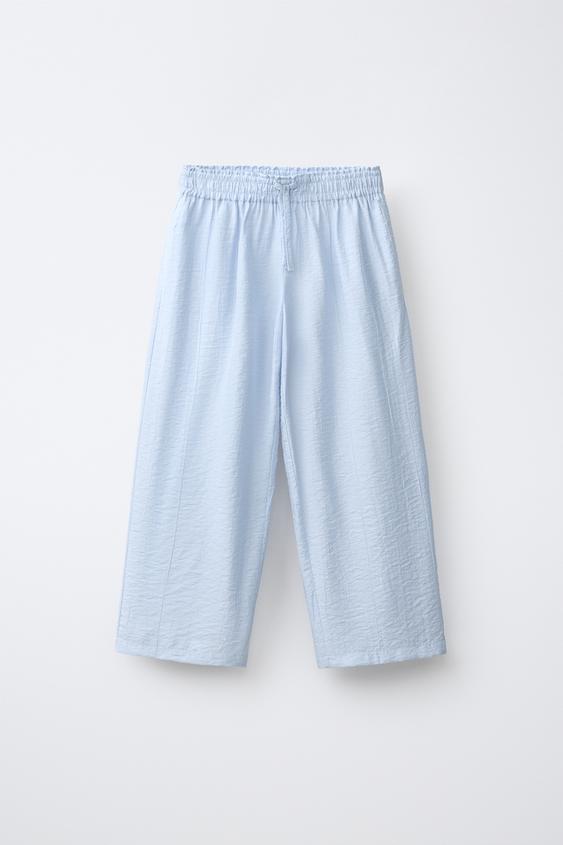 WIDE-LEG TROUSERS WITH WRINKLED EFFECT - Pastel blue by Zara - Image 0