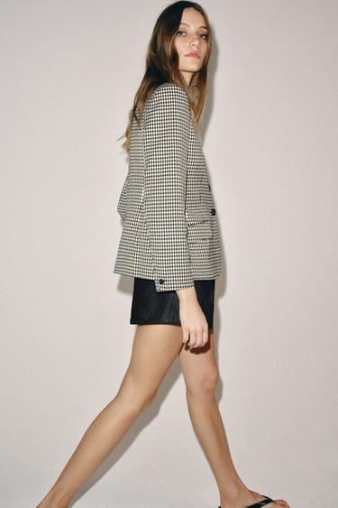 ZW COLLECTION CONTRAST COLLAR CHECK BLAZER - Brown by Zara - Image 2