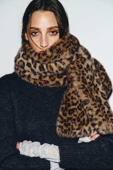 Zara FAUX FUR ANIMAL PRINT SCARF - Leopard