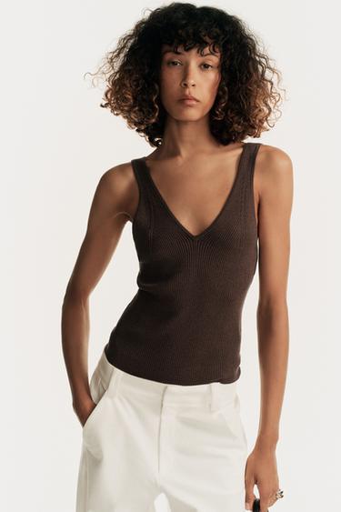 KNIT STRAPPY TOP - Brown by Zara