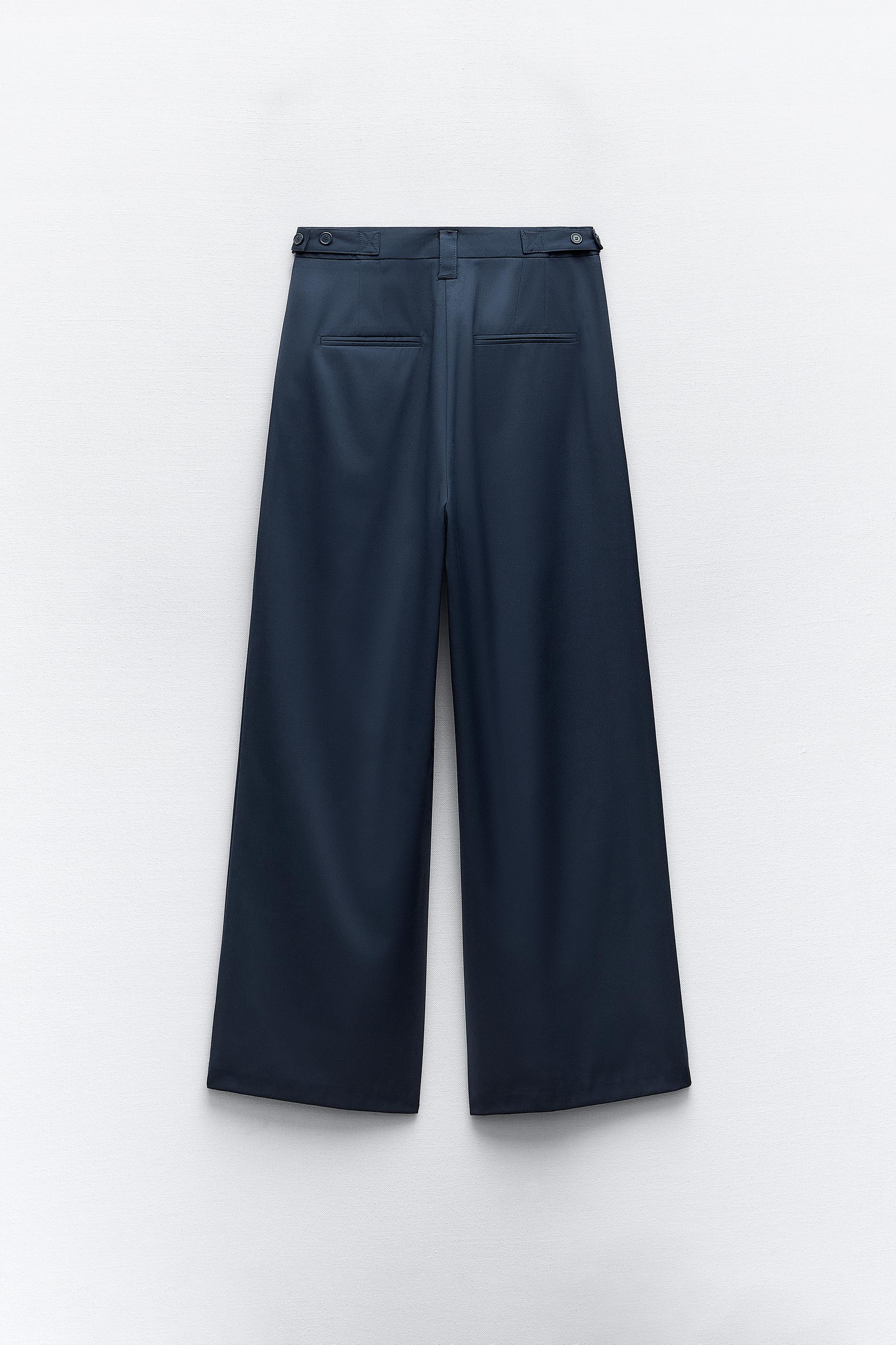 Zara Mens Solid Navy Blue Straight Leg Pants w Belt Loops Cotton Blend Size  30