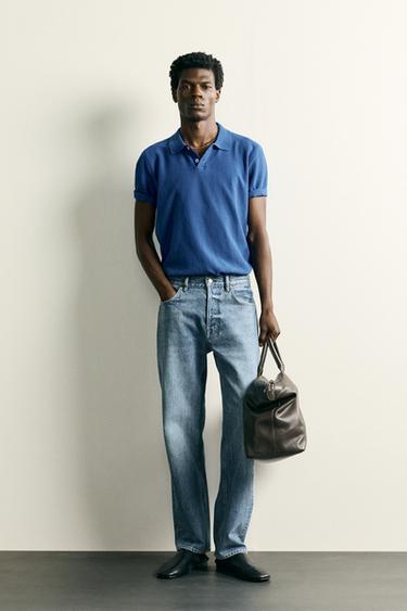 REGULAR FIT TEXTURED KNIT POLO SHIRT - Bluish by Zara