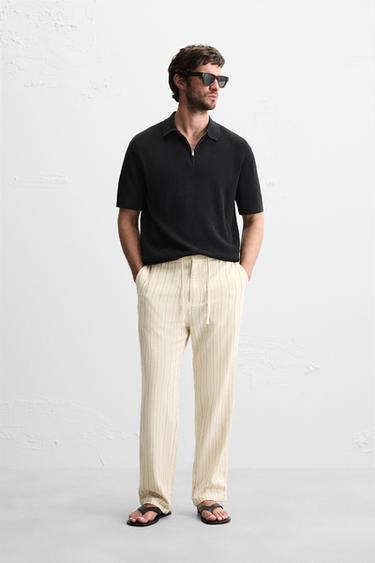 STRIPED JACQUARD TROUSERS - Ecru by Zara - Image 0