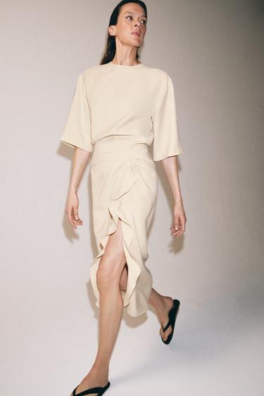 ZW COLLECTION DRAPED MIDI DRESS - Mid-ecru by Zara - Image 4