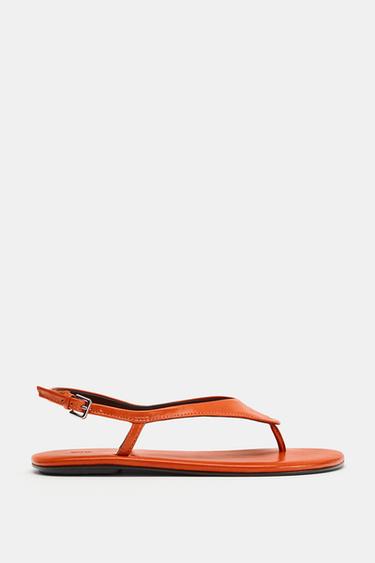 LIMITED EDITION FLAT LEATHER SANDALS - Orange by Zara - Image 4