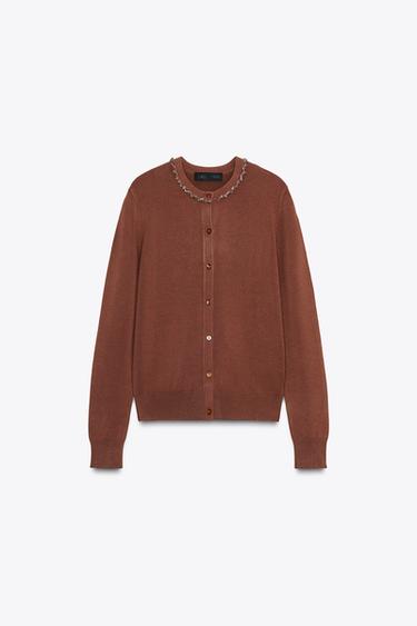 Zara JEWELED CARDIGAN - Brown