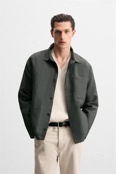 CAMISA AMPLA 100% CÂNHAMO - ESVERDEADO da Zara