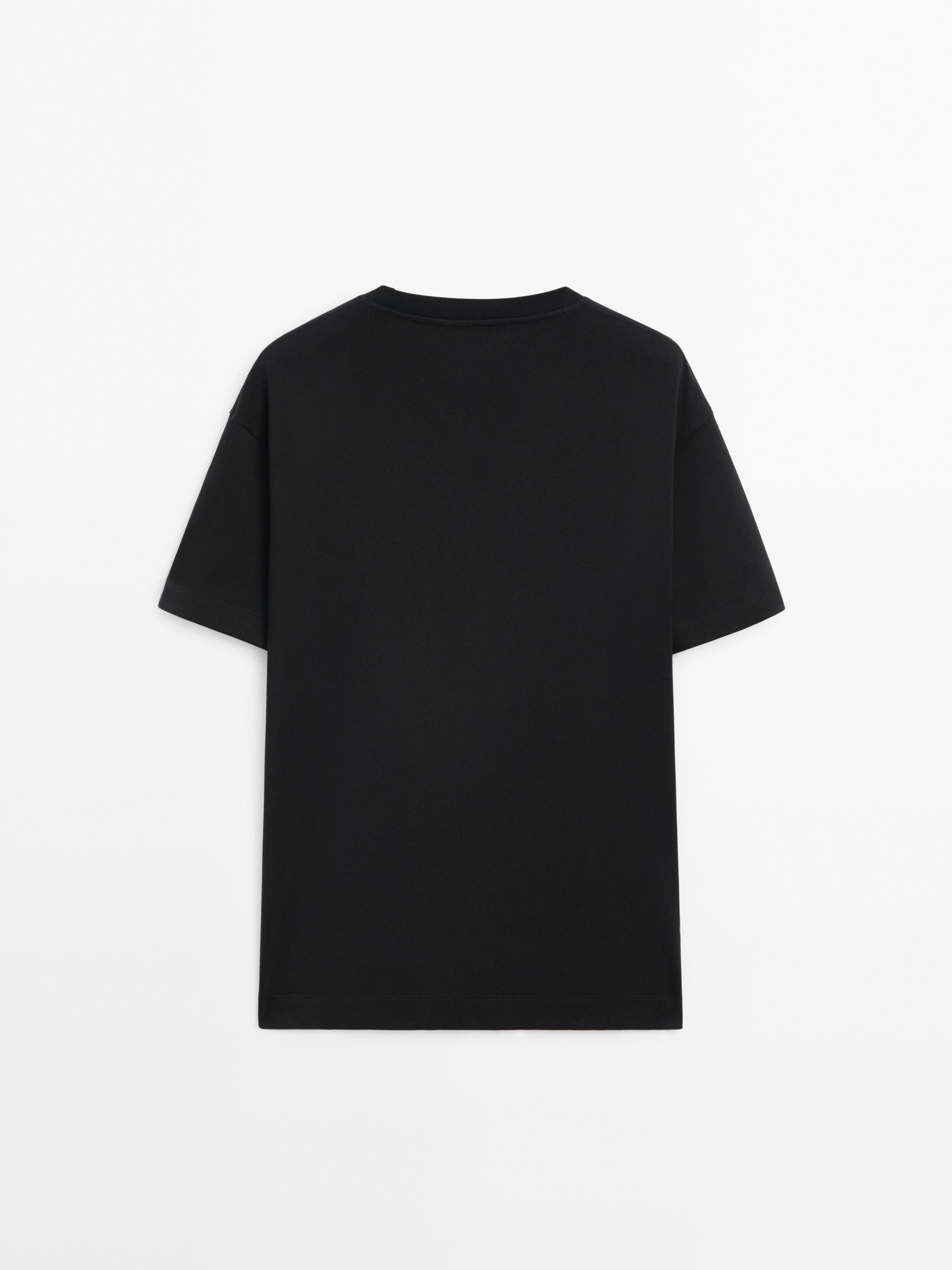 Drop-shoulder cotton T-shirt with a crew neck