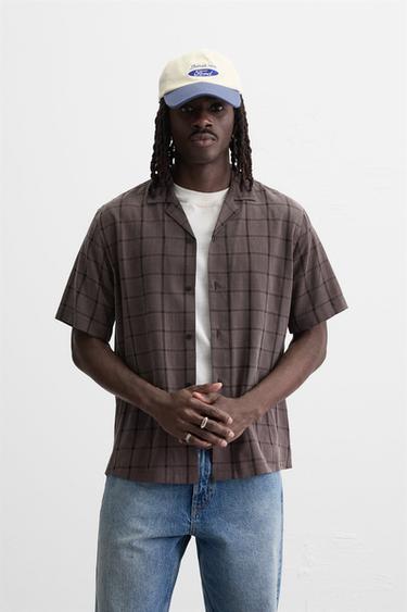 CHEMISE AVEC STRUCTURE À CARREAUX - Marron de Zara - Image 1