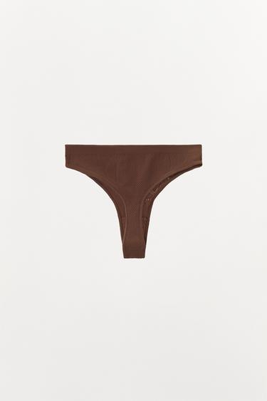 TANGA SEAMLESS ENCAJE - Marrón de Zara