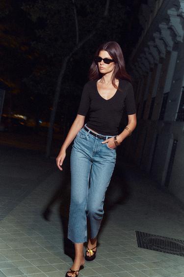 TRICOU DIN BUMBAC SPĂLAT - Negru de la Zara