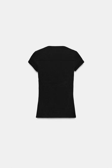 T-SHIRT ENCOLURE CARRÉE - Noir de Zara - Image 6