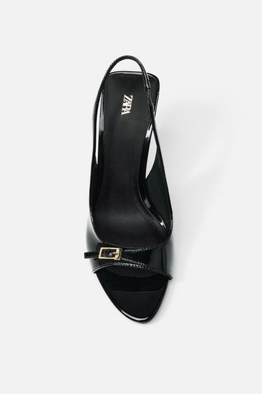 HIGH-HEELED PATENT-EFFECT SANDALS - Black by Zara