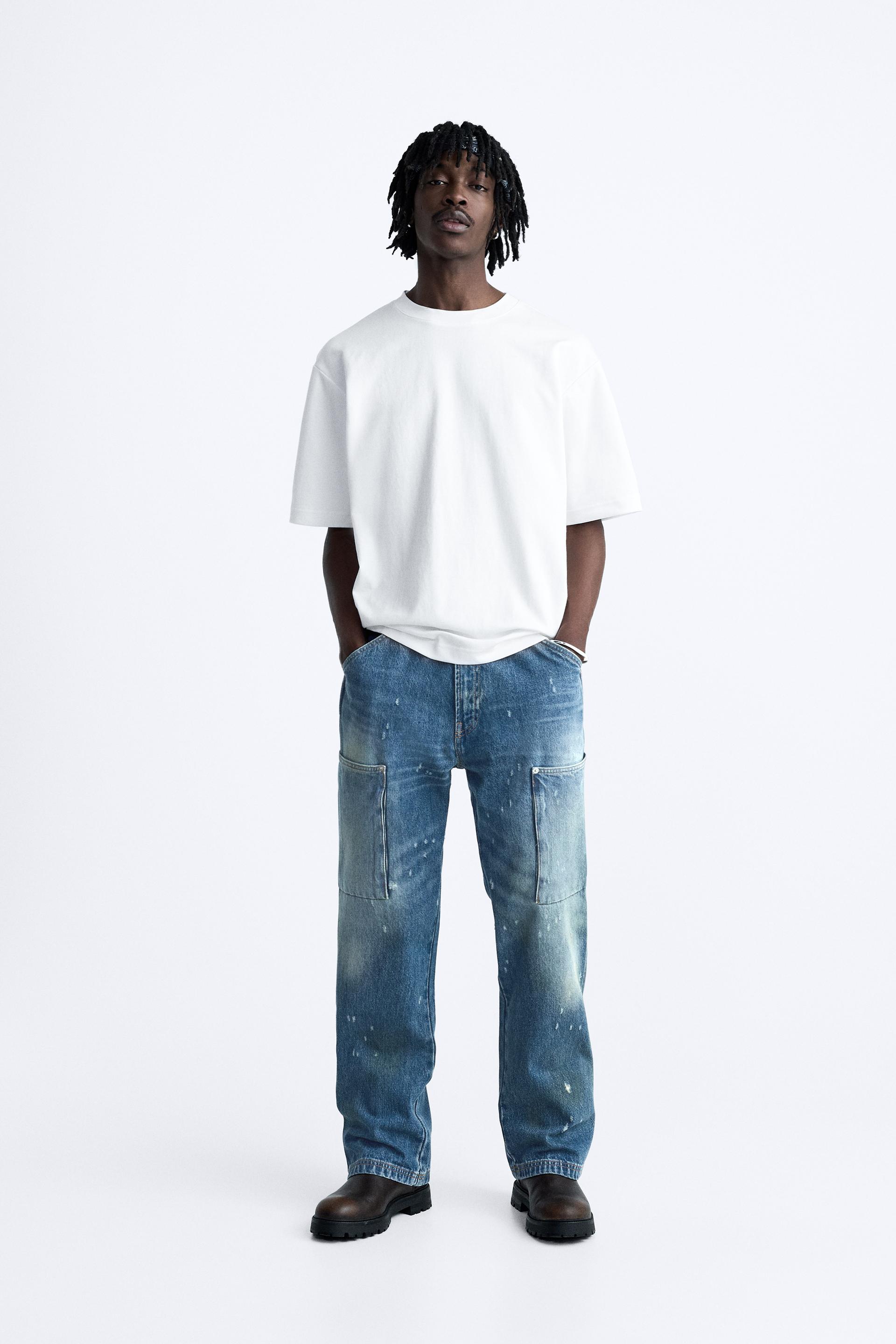 PAINT SPLATTER CARGO JEANS Midblue ZARA United Kingdom