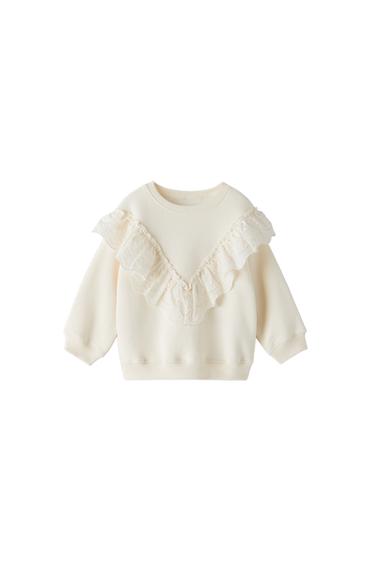 SWEATSHIRT WITH SWISS EMBROIDERY RUFFLES
