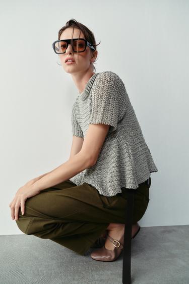 Zara LEATHER BUCKLED BALLET FLATS - Taupe Gray