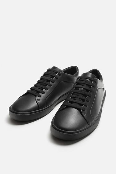 LEATHER LACE-UP TRAINERS - Black by Zara - Image 3