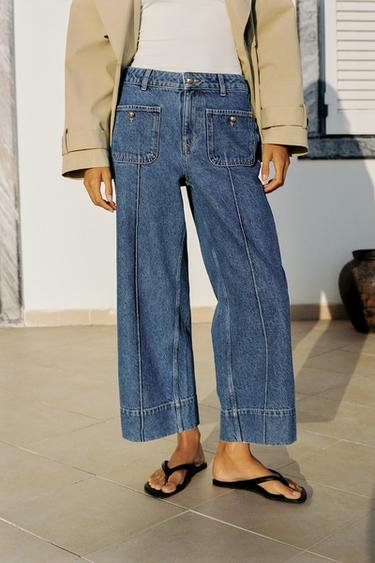 Zara Z1975 HIGH-RISE CULOTTE JEANS - Mid-blue