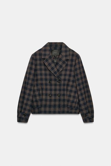 ZW COLLECTION CHECKED DOUBLE-BREASTED JACKET - Navy blue by Zara - Image 4