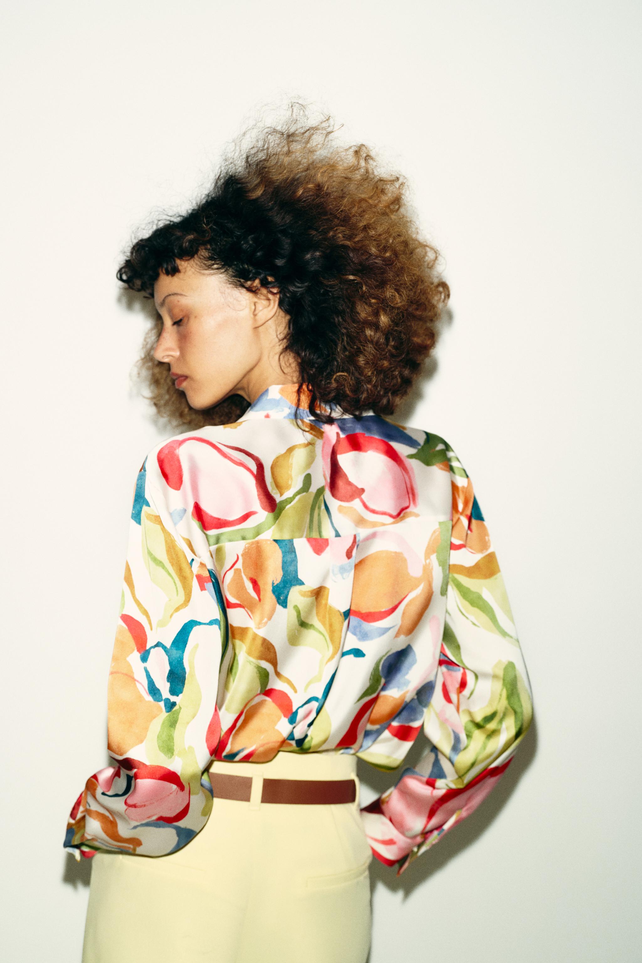 FLORAL PRINT SATIN EFFECT SHIRT