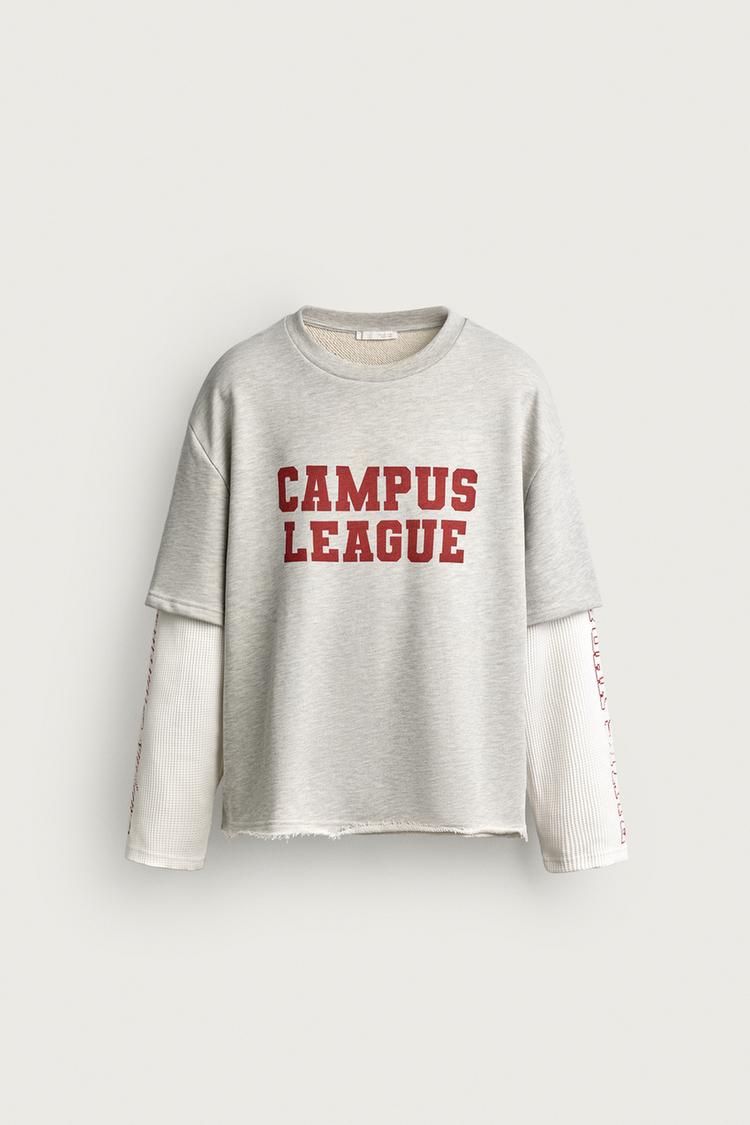 LONG SLEEVE LAYERED EFFECT TEXT T-SHIRT