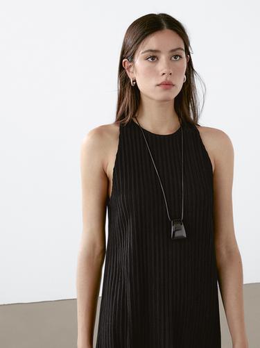 Zara Textured knit dress with fringed hem - Black