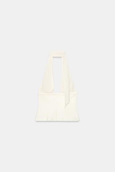 MATCHING TULLE HALTER TOP - Oyster-white by Zara - Image 4