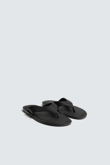 LEATHER STRAPPY SANDALS - Black by Zara
