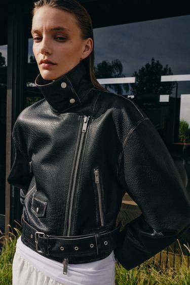 CHAQUETA BIKER PIEL ZW COLLECTION LIMITED EDITION - Negro de Zara